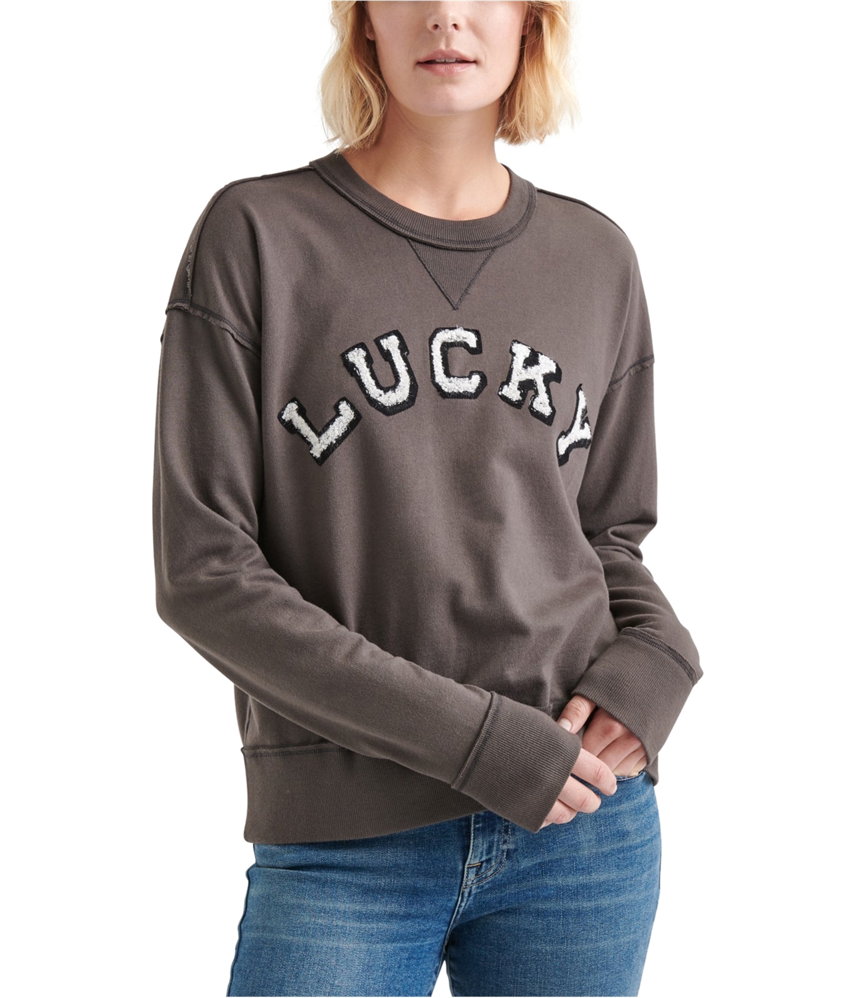 Buy a Lucky Brand Womens Fuzzy Logo Sweatshirt Tagsweekly