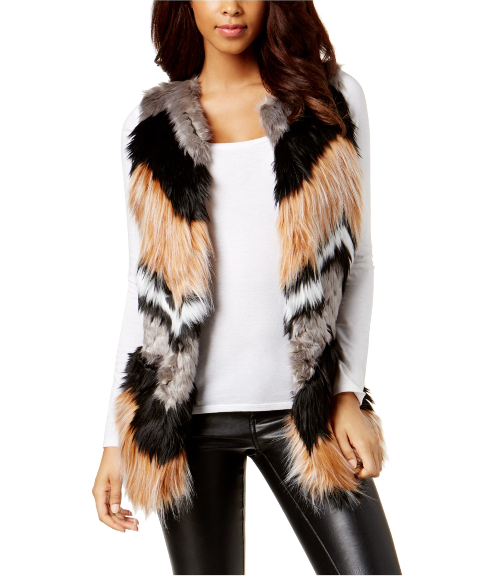 Chevron faux fur clearance vest