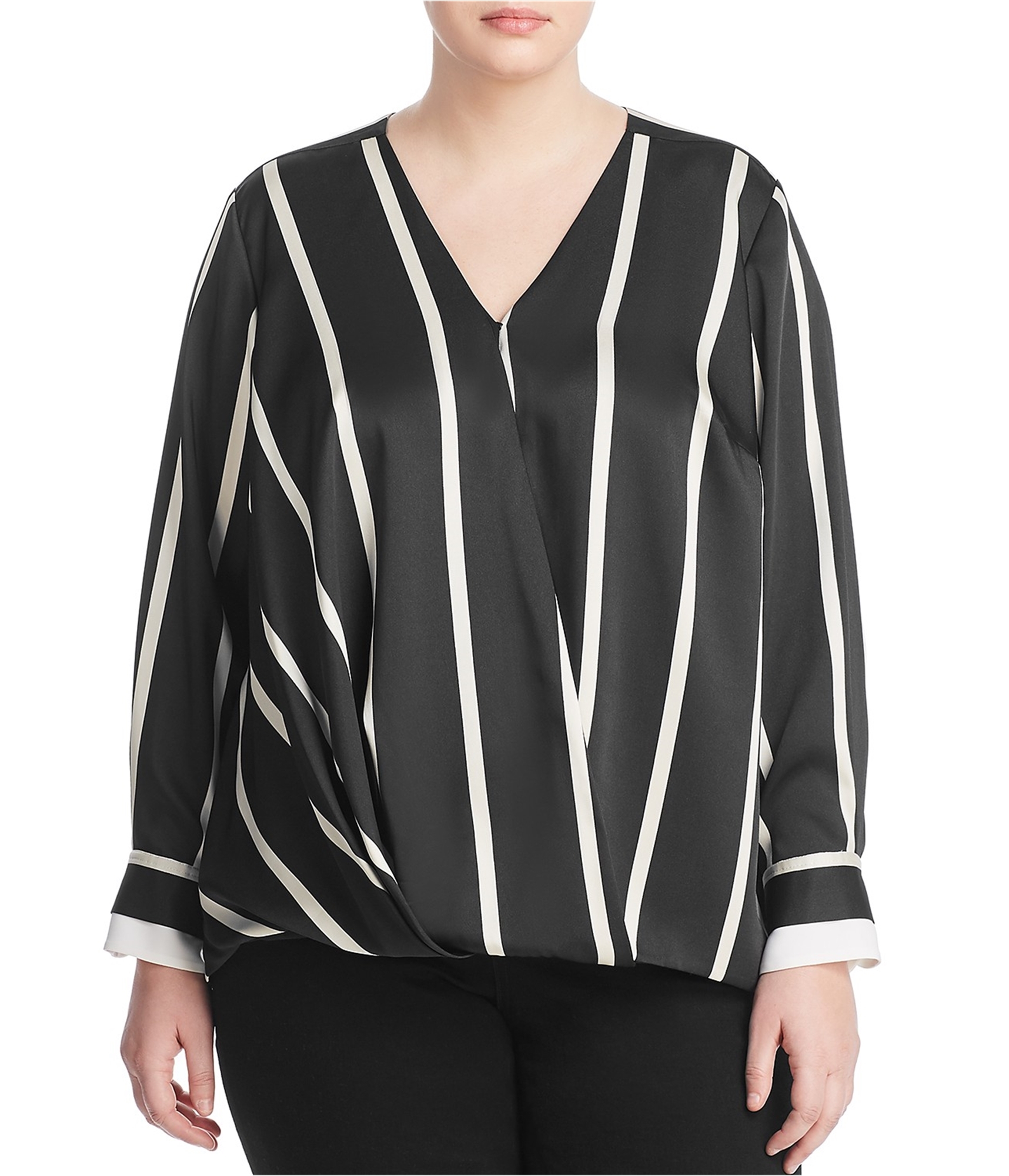 Buy a Vince Camuto Womens Stripe Faux Wrap Pullover Blouse