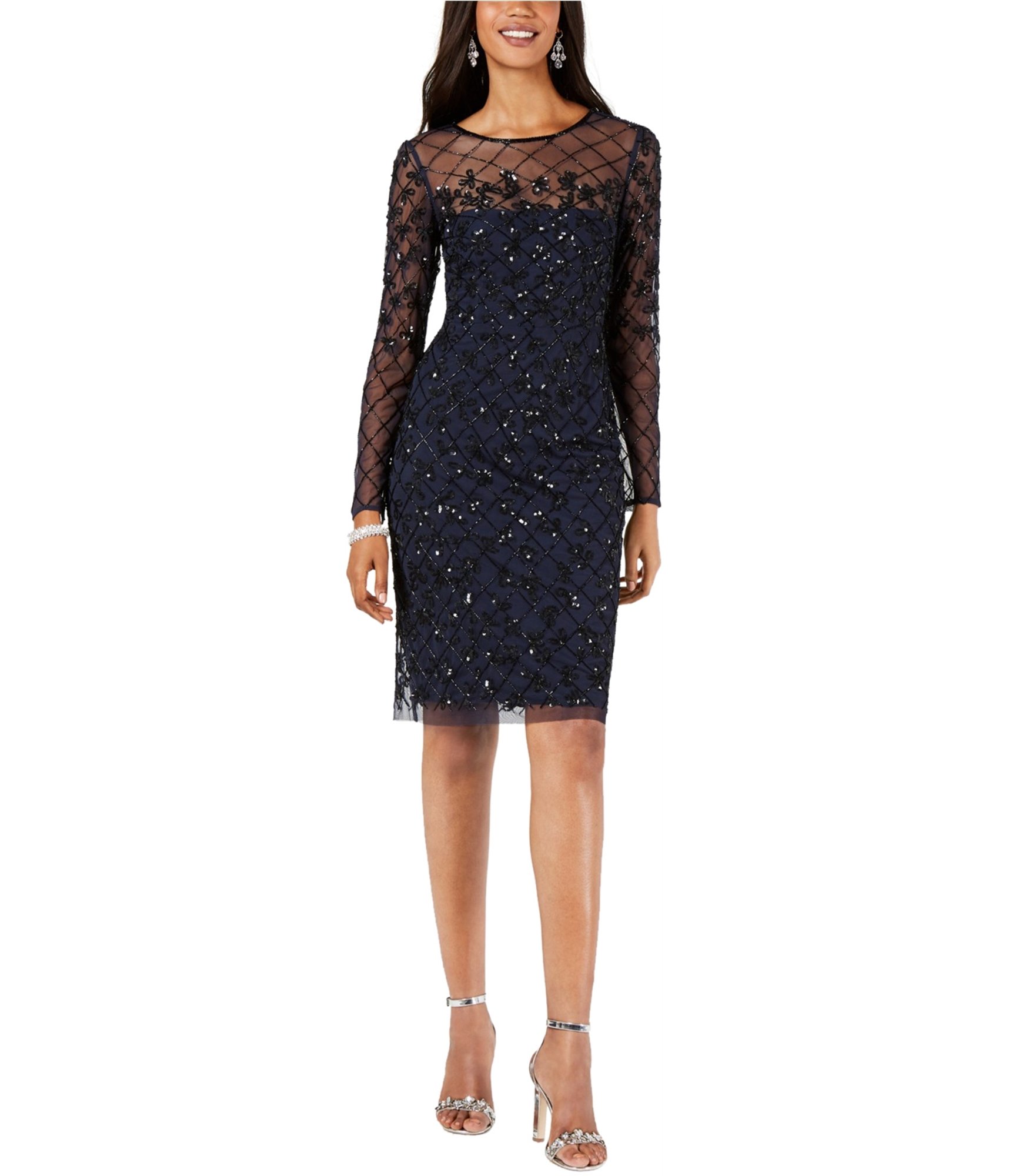 Buy a Adrianna Papell Womens Embellished Illusion Sheath Dress