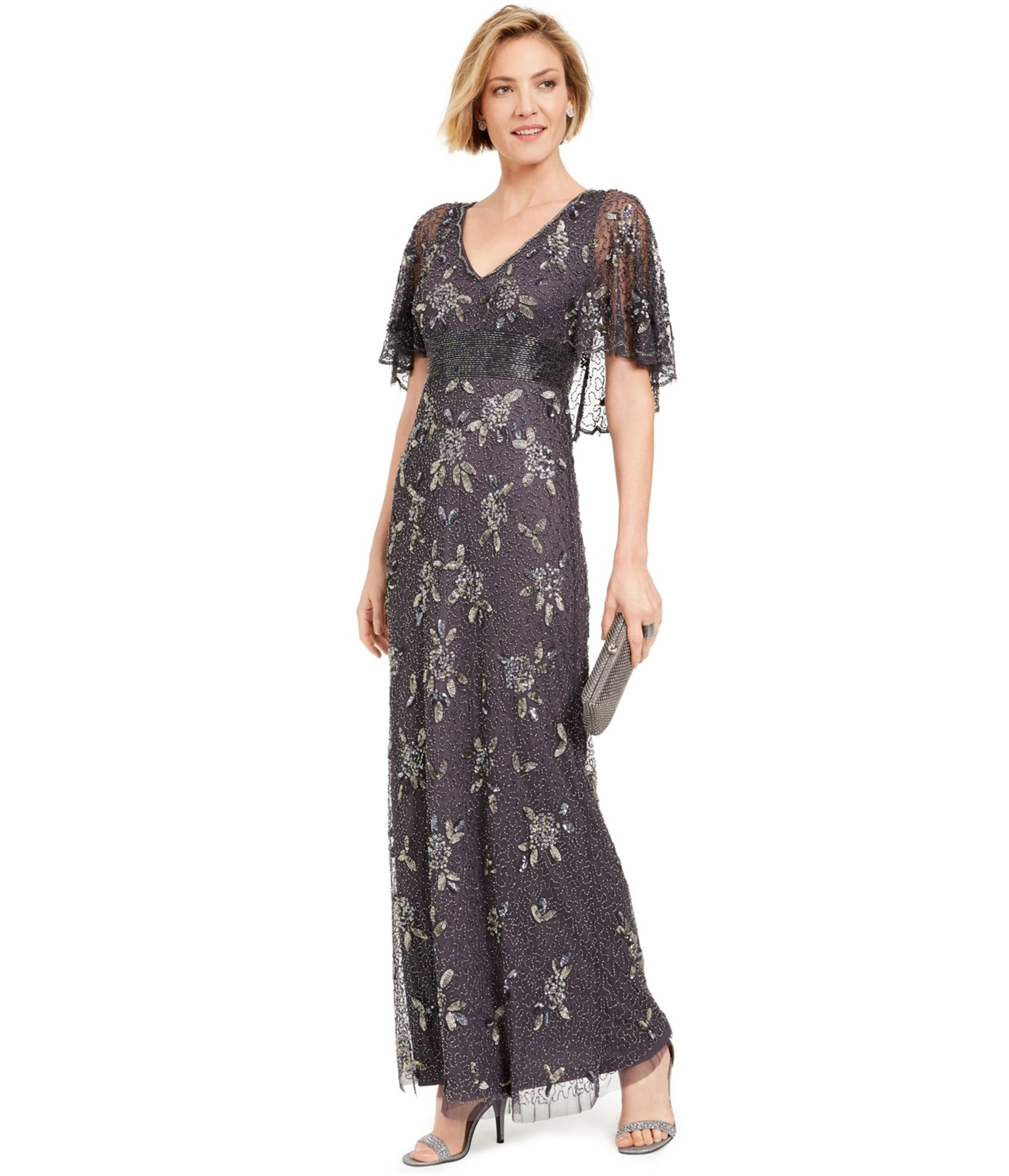 Buy a Adrianna Papell Womens Beaded Capelet Gown Dress Tagsweekly