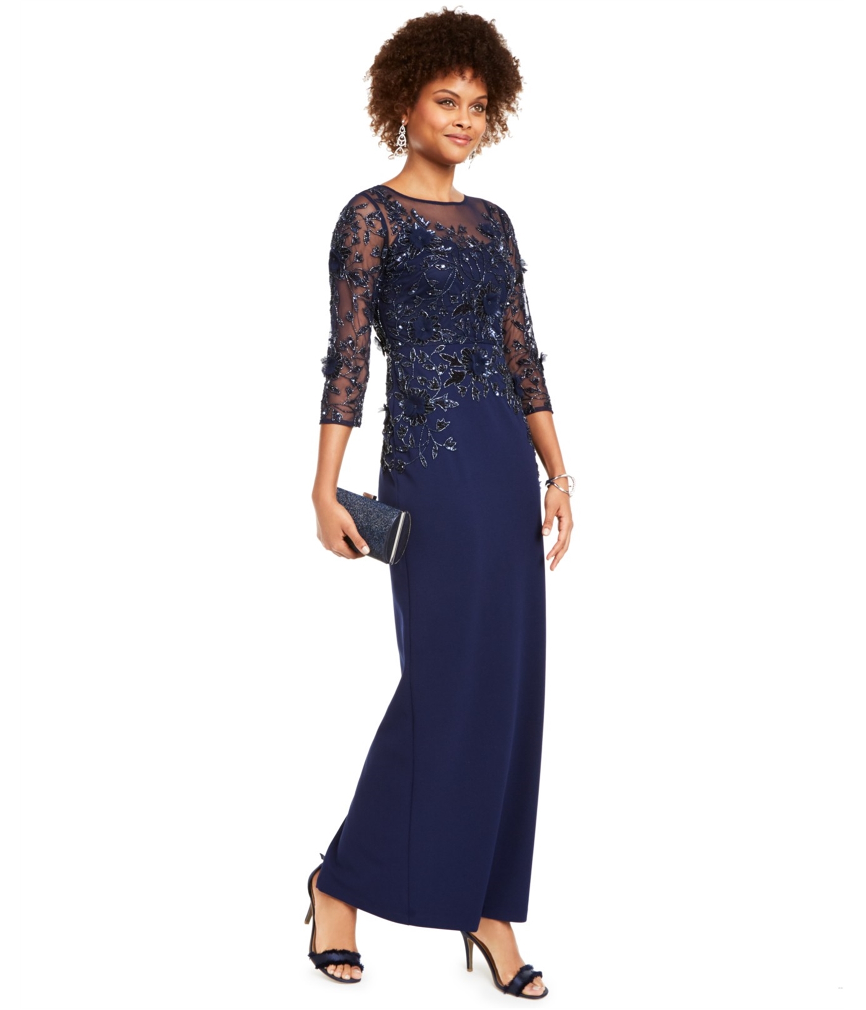 Intacto simpático a lo largo Buy a Womens Adrianna Papell Sequined Illusion-Yoke Column Gown Dress  Online | TagsWeekly.com