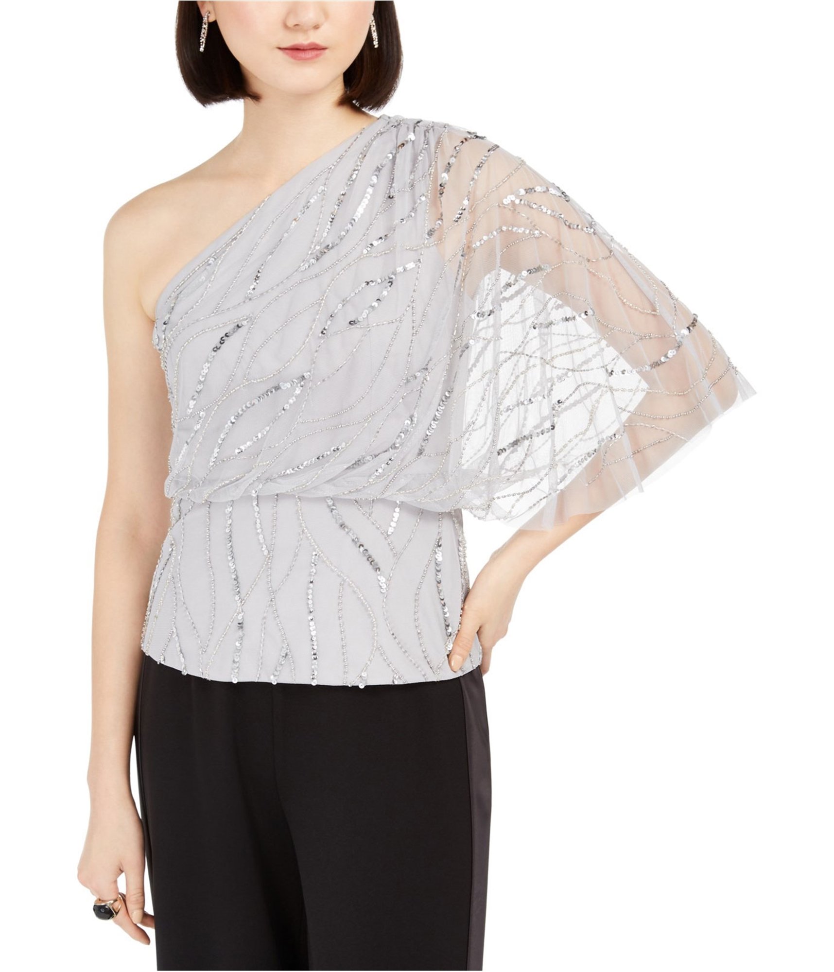 Buy a Adrianna Papell Womens Beaded One Shoulder Blouse Tagsweekly