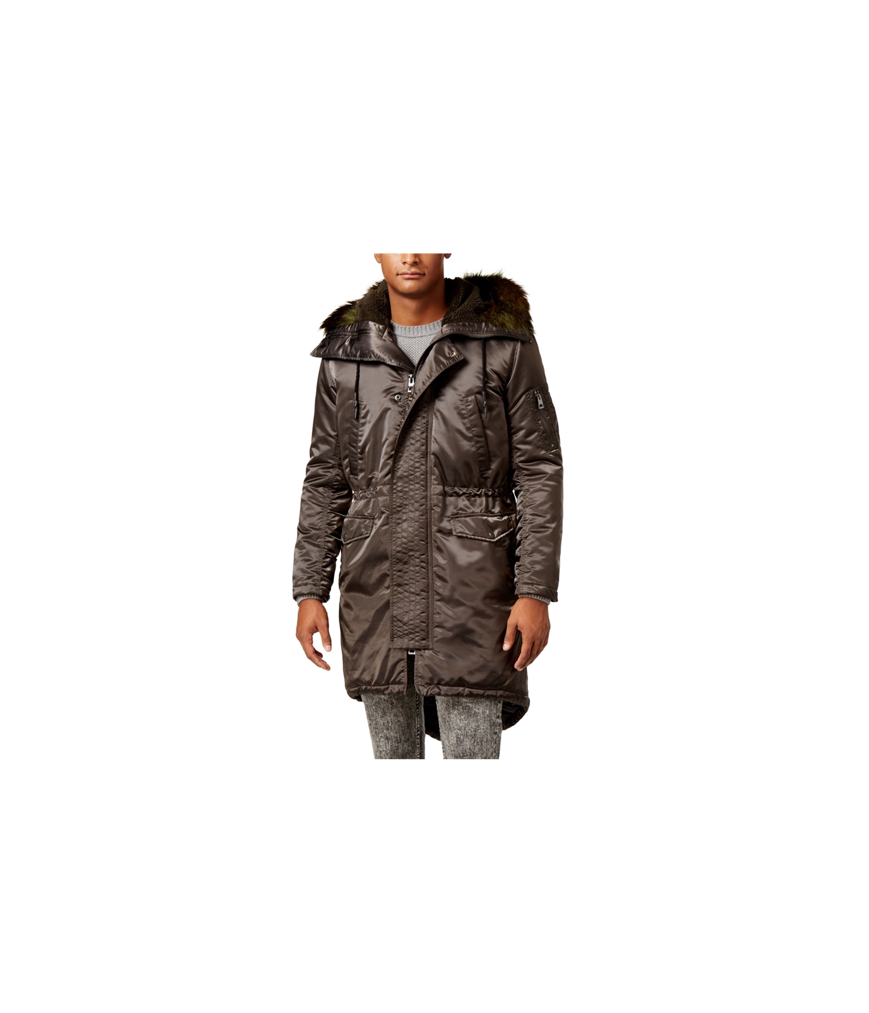 Buy a Mens GUESS Alpine Satin Fishtail Parka Coat Online