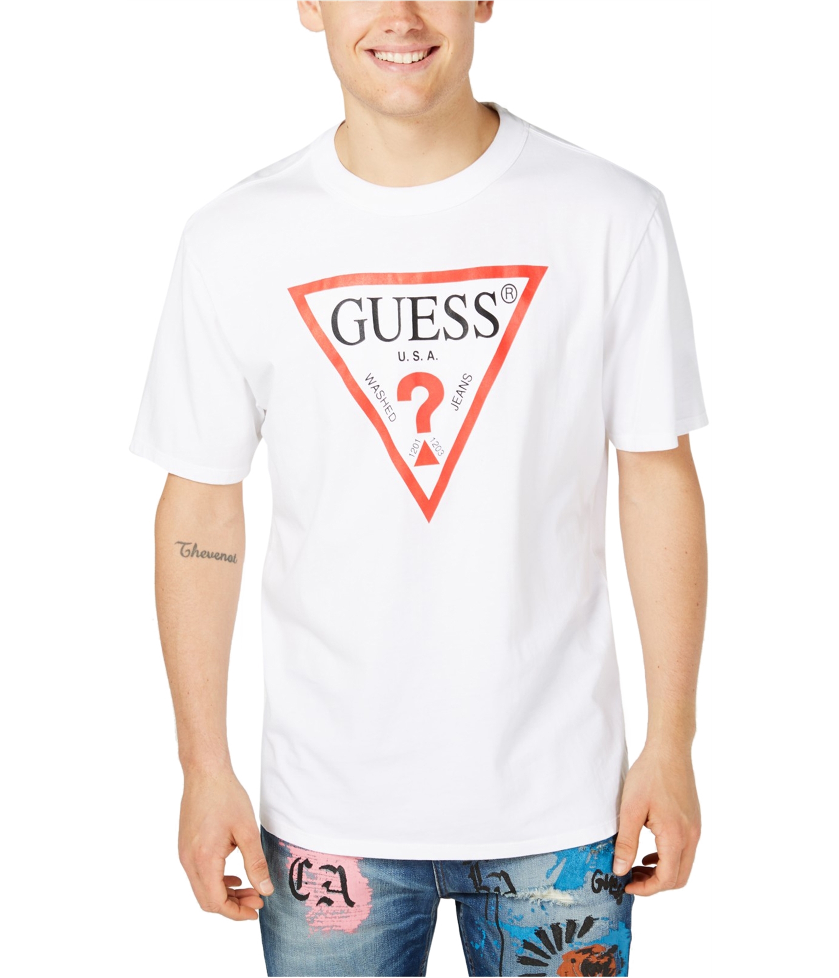 Buy Mens GUESS Triangle Logo Graphic T-Shirt Online | TagsWeekly.com, TW1