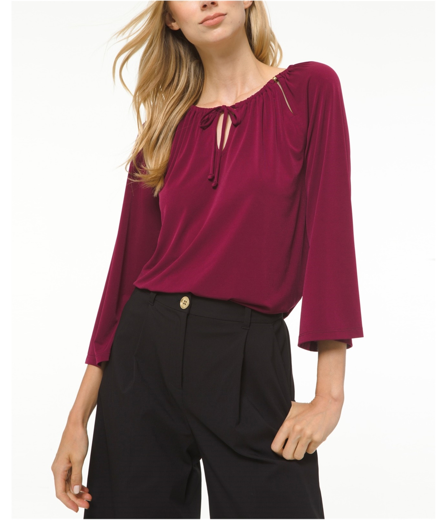 Buy a Womens Michael Kors Tie-Neck Peasant Blouse Online 