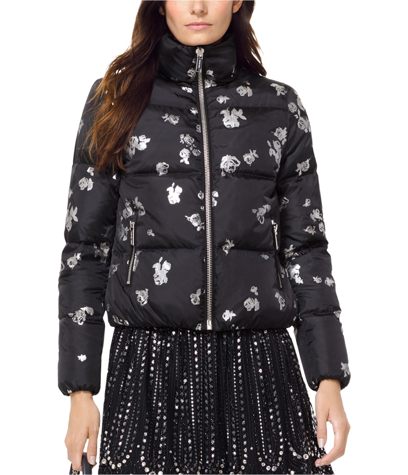 Buy a Womens Michael Kors Foil Printed Puffer Jacket Online 