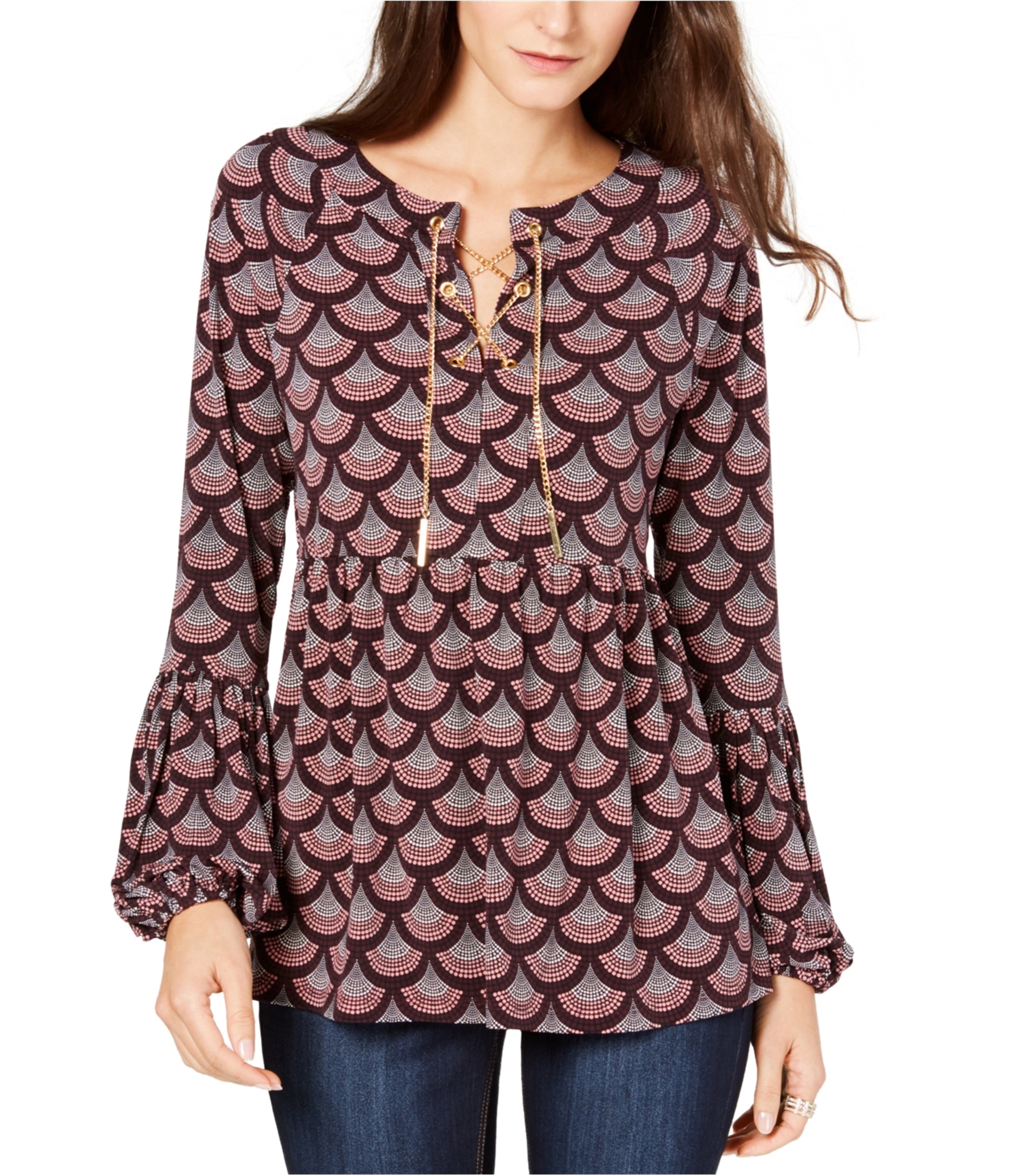 Buy a Womens Michael Kors Chain Lace-Up Peasant Blouse Online |  , TW2