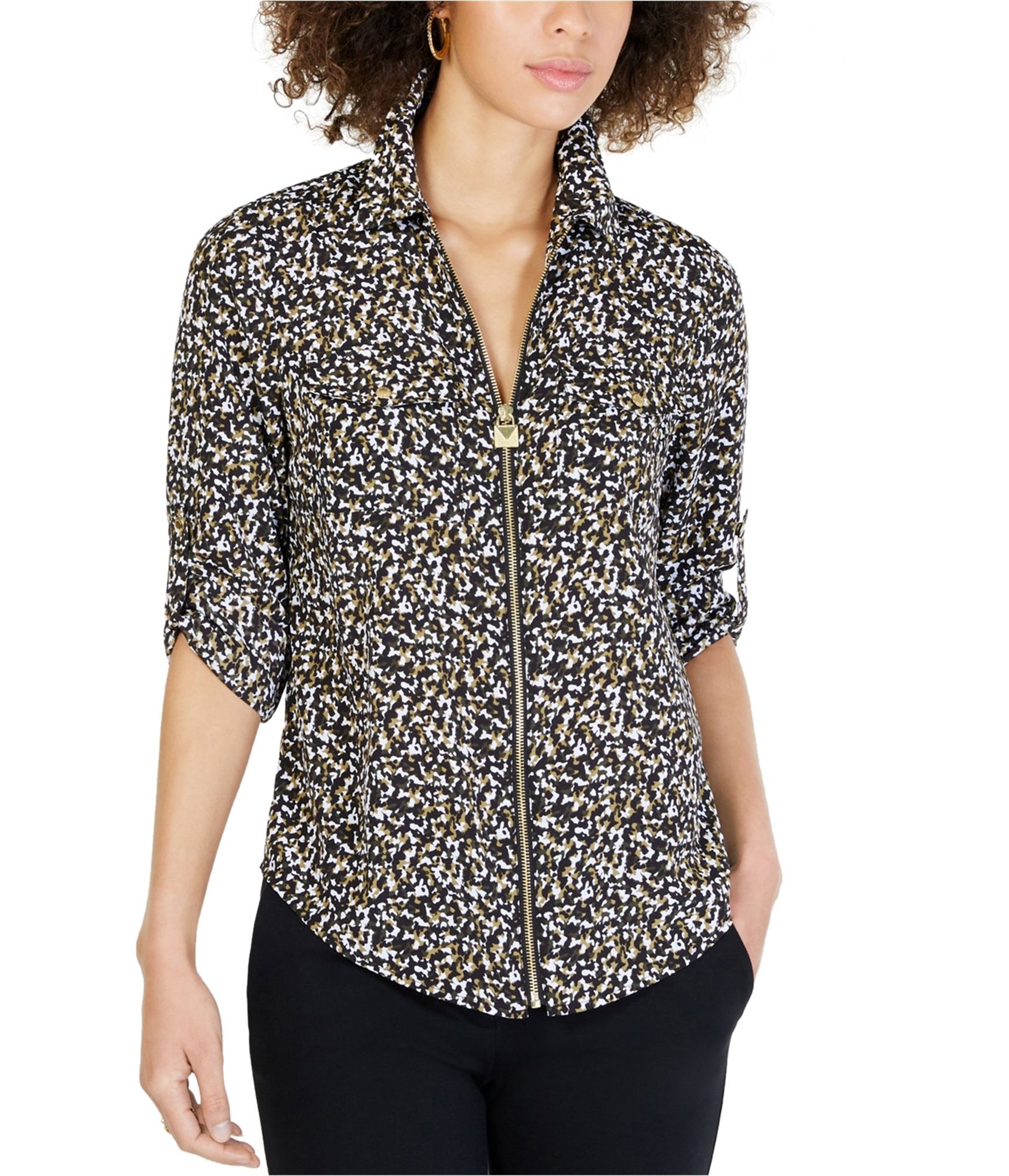 Buy a Womens Michael Kors Lock Zipper Zip-up Blouse Online 