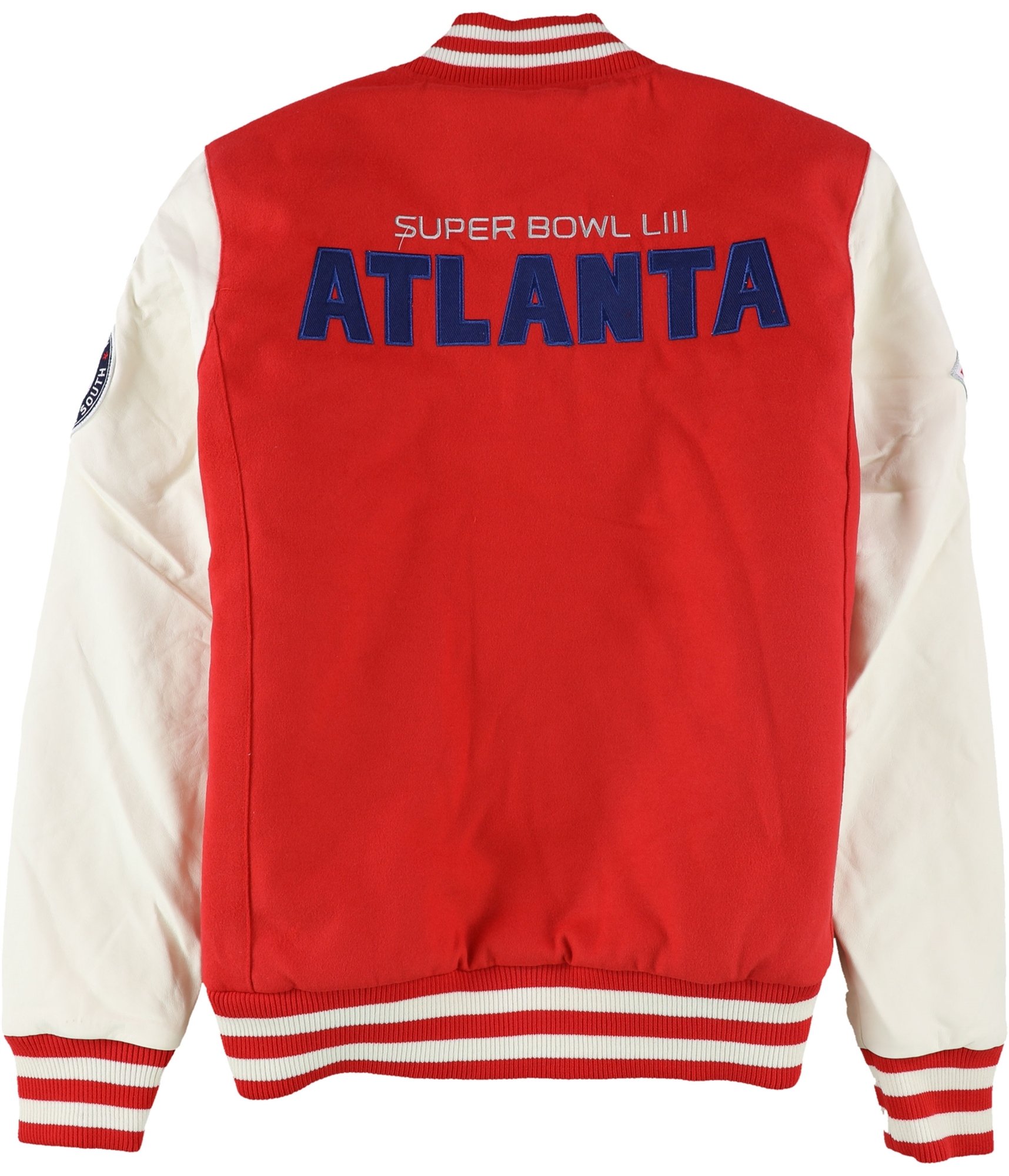 NFL TEAM APPAREL Atlanta Falcons Black Red White Varsity Jacket Coat NEW  Mens S