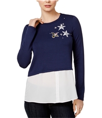 Maison Jules Womens Applique Layered Embellished T-Shirt