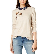 Maison Jules Womens Collared Sequined Knit Blouse