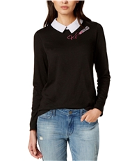 Maison Jules Womens Bow-Stripe Collared Pullover Blouse