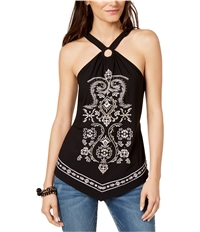 I-N-C Womens Embroidered Halter Top Shirt