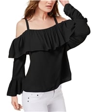 I-N-C Womens Cold Shoulder Ruffled Pullover Blouse