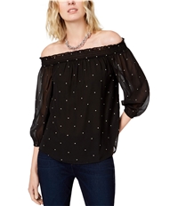 I-N-C Womens Embroidered Dot Print Off The Shoulder Blouse