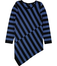 Alfani Womens Stripe Asymmetrical-Hem Tunic Sweater