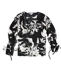 Bar Iii Womens Floral Ruched Sleeve Pullover Blouse