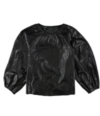 Alfani Womens Shirred Faux Leather Basic T-Shirt