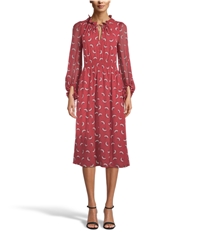 Anne Klein Womens Printed Smocked Blouson Ruffled Dress