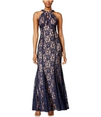 R&M Richards Womens Nightway Lace Keyhole Halter Gown Dress