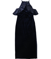 Ralph Lauren Womens Ruffled Velvet Halter Gown Dress