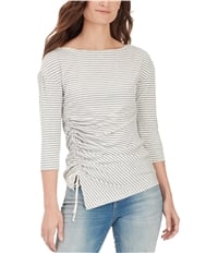 William Rast Womens Ruched Striped Graphic T-Shirt