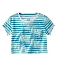 Aeropostale Womens Stripe Cropped Pocket Graphic T-Shirt