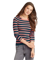 Aeropostale Womens Striped Ribbed Graphic T-Shirt