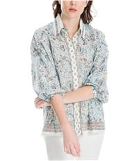 Max Studio London Womens Patterned Button Down Blouse