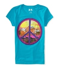 Aeropostale Girls Glitter Peace Graphic T-Shirt