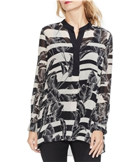 Vince Camuto Womens Tropical Split Neck Pullover Blouse