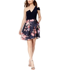 Betsy & Adam Womens Floral One Shoulder Dress