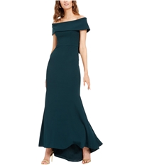 Betsy & Adam Womens Solid Off-The-Shoulder Bow-Back Gown Dress