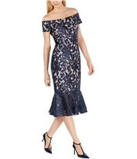 Calvin Klein Womens Lace Midi Off-Shoulder Dress