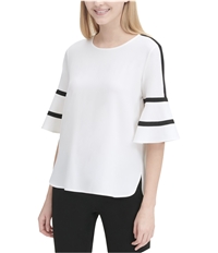 Calvin Klein Womens Flare With Piping Pullover Blouse, TW2