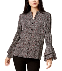 Michael Kors Womens Boho Ruffle Sleeve Button Up Shirt
