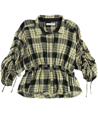 Free People Womens Plaid Button Up Shirt