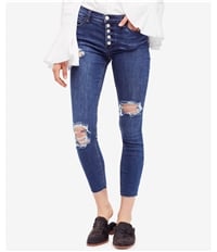 Free People Womens Raw-Edge Skinny Fit Jeans