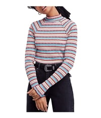 Free People Womens Striped Mock Neck Pullover Sweater