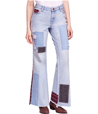 Free People Womens Mixed Patch Wide Leg Jeans