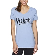 Reebok Womens V-Neck Script Logo Graphic T-Shirt