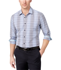 Ryan Seacrest Mens Blue Grid Button Up Shirt