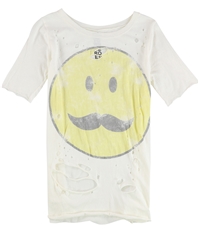 Hometown Heroes Womens Mustache Smiley Face Graphic T-Shirt