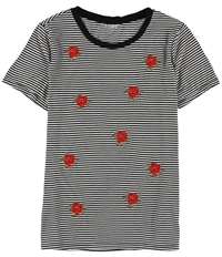 Carbon Copy Womens Embroidered Cactus Striped Embellished T-Shirt