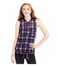 Almost Famous Womens Tie Hem Flannel Button Up Shirt