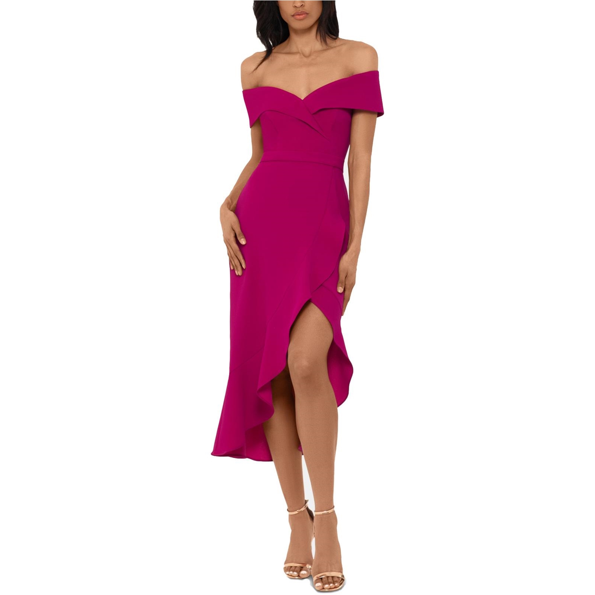 Buy a Xscape Womens Ruffle Flounce Midi Dress Tagsweekly