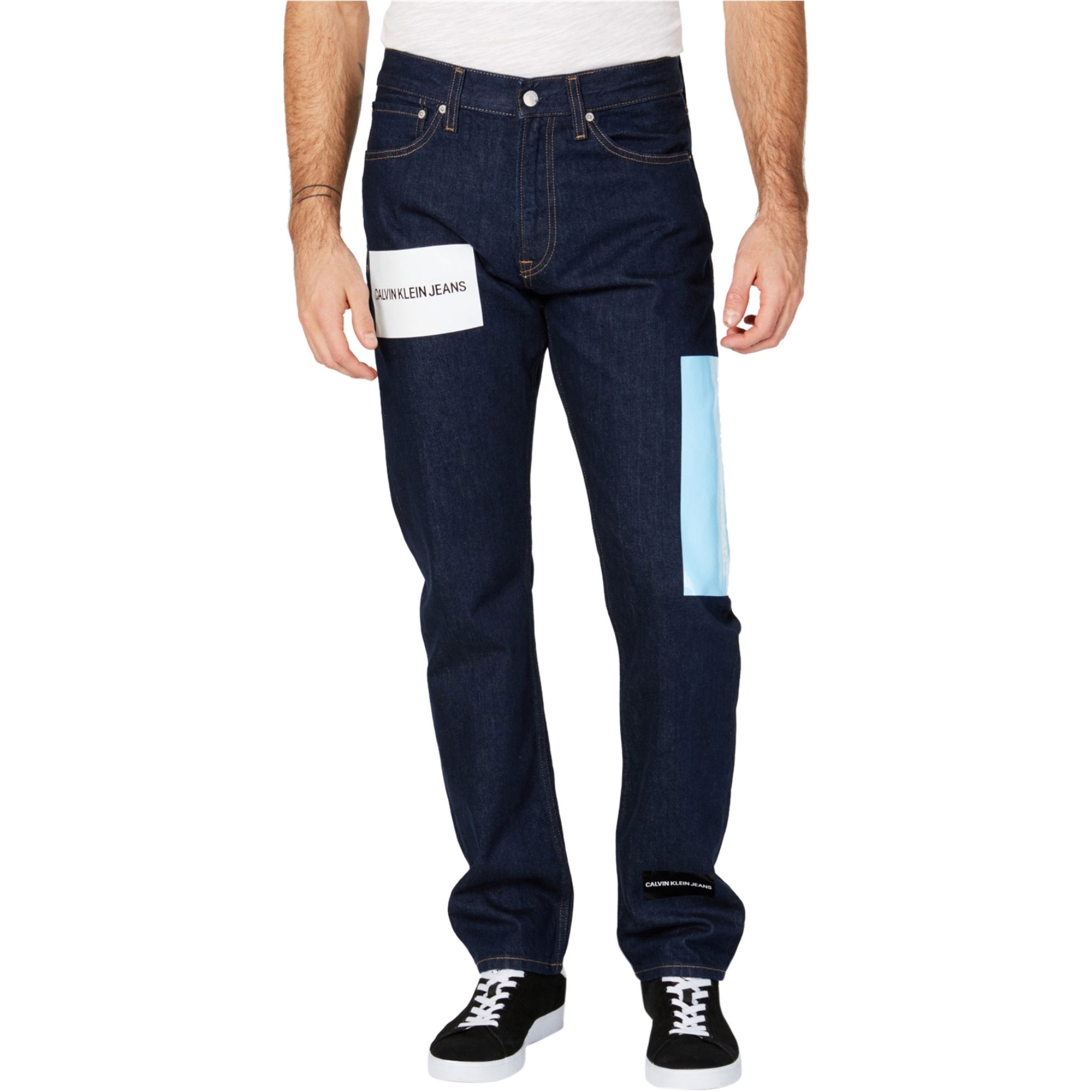 Buy a Calvin Klein Mens Logo Print Straight Leg Jeans Tagsweekly