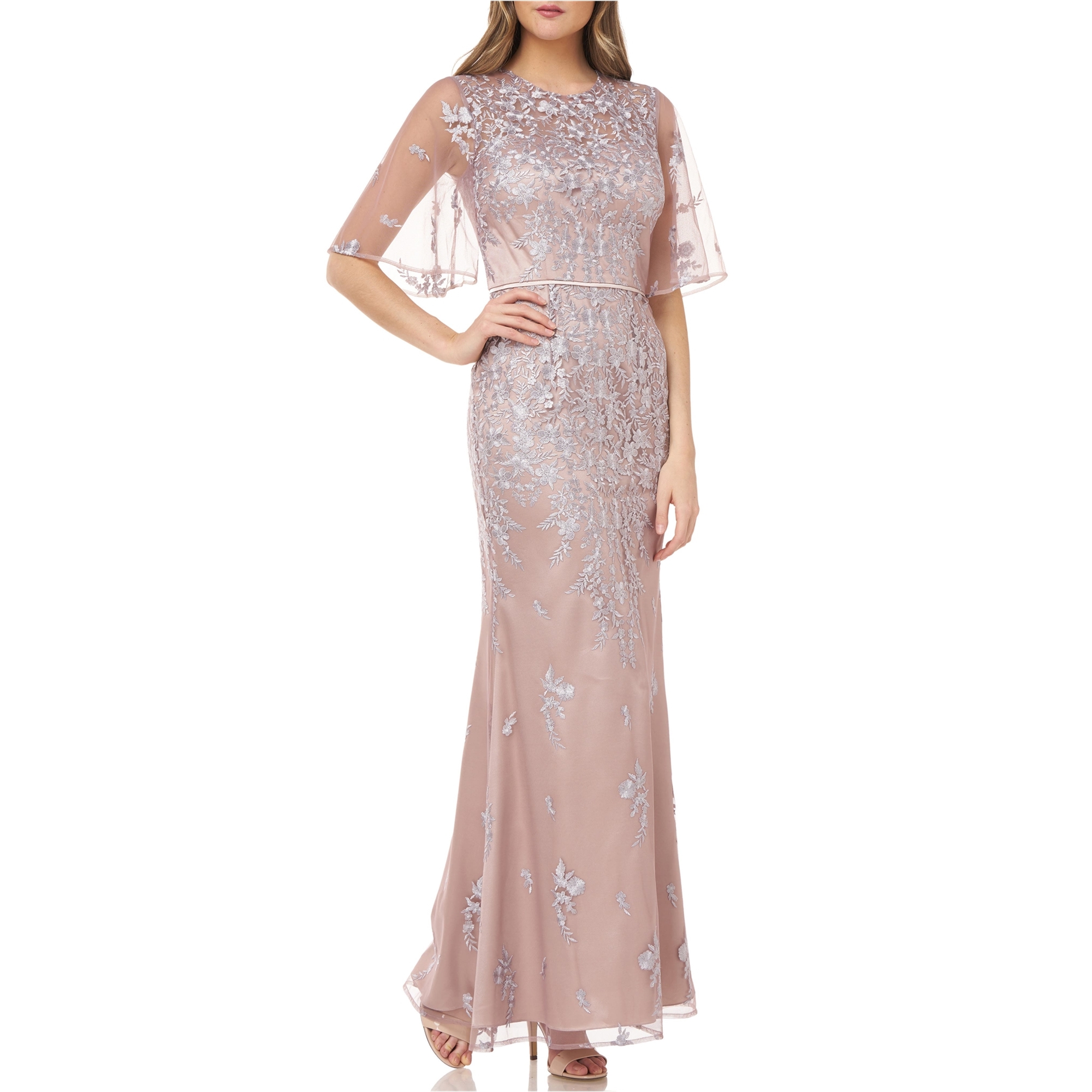 Buy a Js Collection Womens Embroidered Flutter Sleeve Gown Dress Tagsweekly