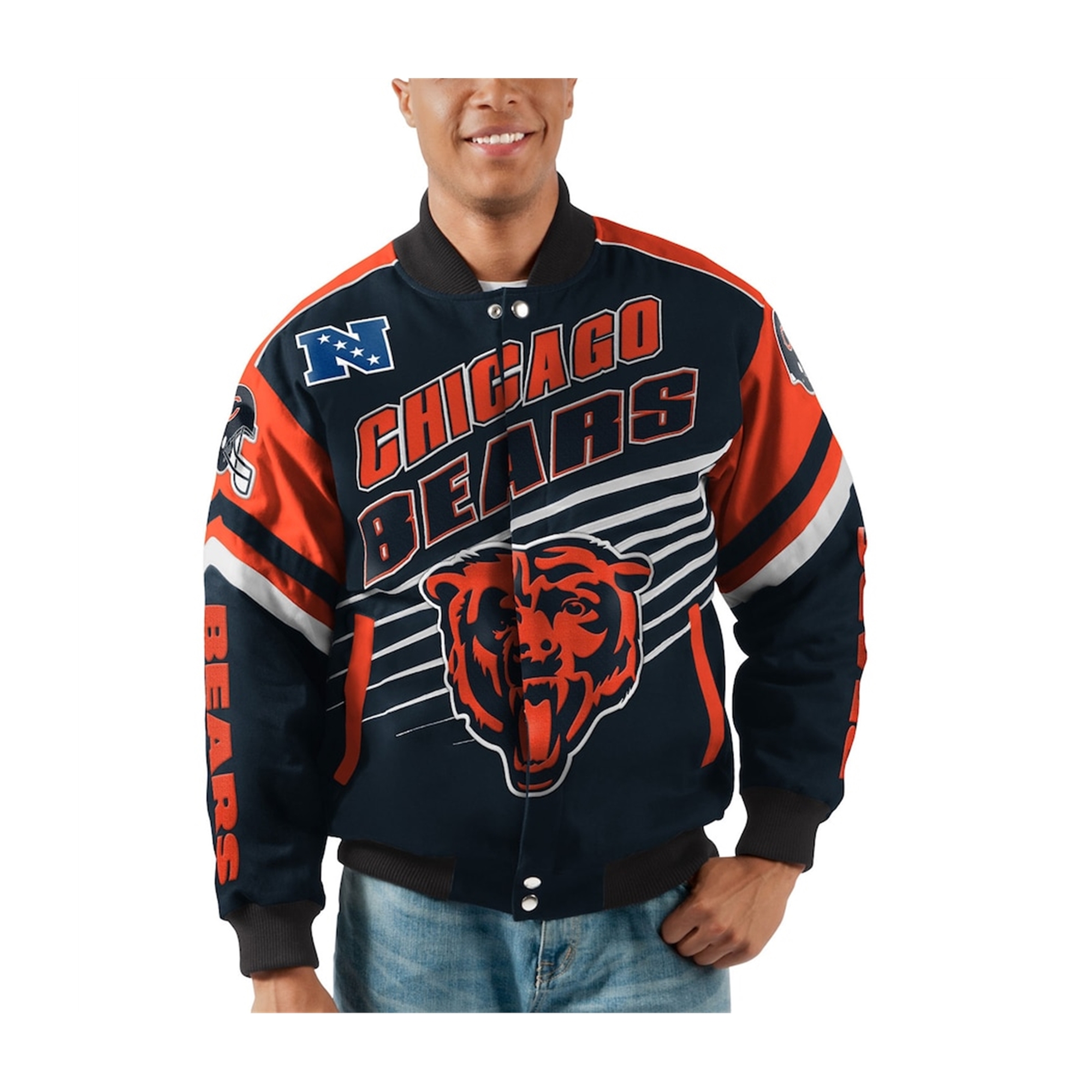 Navy/Orange College Chicago Bears Hoodie Varsity Jacket - Jacket Makers